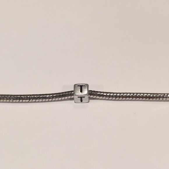 Silver T Spacer Charm for Pandora Style Bracelet - Picture 3 of 5